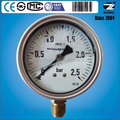 China 25bar Diameter 100mm Stainless Steel Glycerin Oil Filled Pressure Gauge For Germany Market 100mm for sale