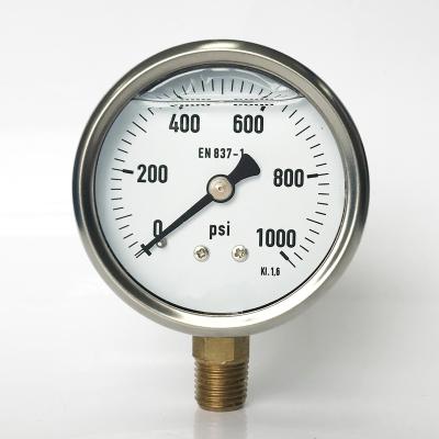 China CE Certified 63mm Glycerine 1000psi OIL PRESSURE GAUGE Lower Connection NPT1/4 2.5inch (63mm) for sale