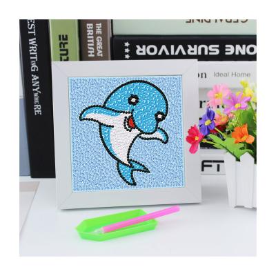 China Classic Diy Diamond Painting 5D Crystal With Frame Cute Dolphin Diamond Embroidery Kits For Kids And Adults Room Decorationn for sale