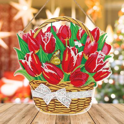 China New Design Eco-friendly Red Flower Diy Diamond Painting Round Garland Light Full Crystal LED Painting YH10 for sale