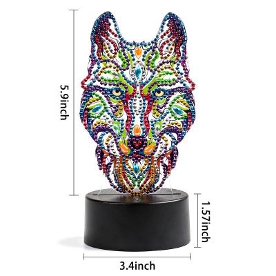 China New Cartoon LED Wolf Shape Diamond Painting Animal Night Light Desktop Decoration Light Classic/Postmodern DIY Lamp Full Drill for sale