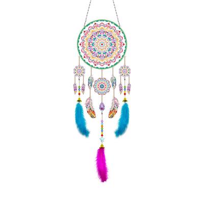 China New Classic/Postmodern New Style Hollow Round Shaped Wind Chime Wall Hanging Open Arts DIY Diamond Painting Dream Pendant Catcher for sale