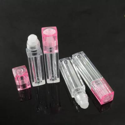 China Amazon Success Cosmetic Packaging Plastic Lip Oil Roll On Empty Tube 7ml Square All Clear Roll On Lip Gloss Tubes Pink Top for sale