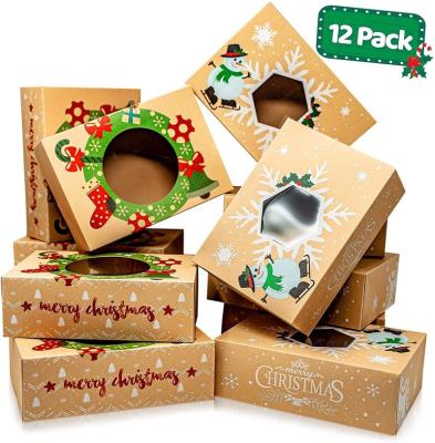 China Recycled Materials Kraft Paper , Customizable Christmas Gift Boxes Packaging Lovely Candy Cookies for sale