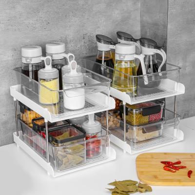 China Double Type Stored Storage Rack PET Cabinet Soy Sauce Vinegar Bottle Condiment Rack Kitchen Drawer Finished Clearance for sale