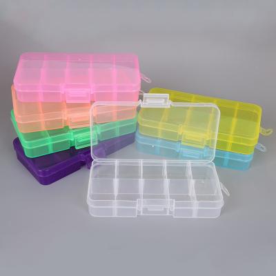 China Viable 10 Pills Grid Beads Nail Art Decoration Storage Box Hard Jewelry Transparent Plastic Toolbox Compartment Box Mini for sale