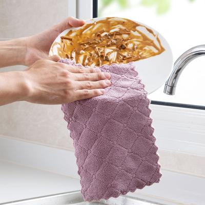 China Viable Double Sided Non-Stick Cloths, Kitchen Velvet Coral Hand Towels For Cleaning Dishes for sale