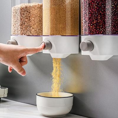 China Heatable Plastic Wall Mounted Grain Storage Box Dispenser Cereal Press Food Container Organizer For Kitchen Accessories Dry Storage for sale