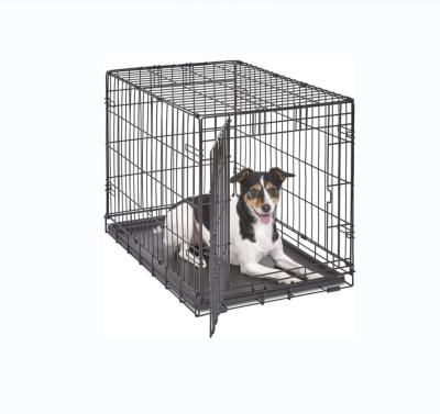 China Steel Wires 48 Inch Strong Folding Pet Dog Cage Crate Black Metal Breathable Indoor Portable Outdoor Outdoor Crate for sale