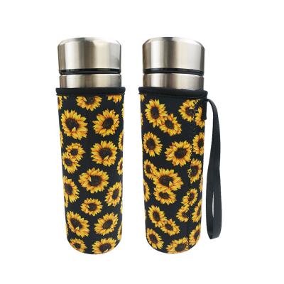 China Insulated Ready To Ship Neoprene Sunflower Drink Water Bottle Holder Sleeves for sale