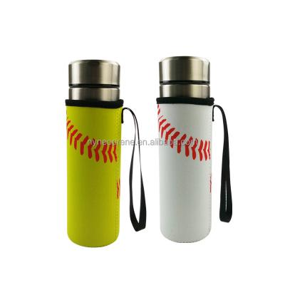 China Baseball Insulated Custom Sublimation Printing Washable Neoprene Water Bottle Carrier Sleeve Baseball Water Bottle Holder With Strap for sale