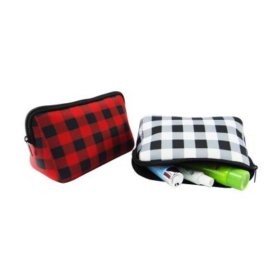 China Fashion Buffalo Plaid Neoprene Pouch Bag Makeup Cosmetic Bag RTS for sale