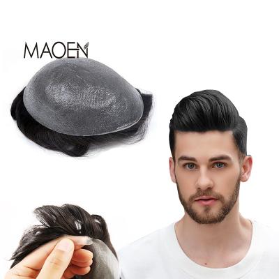 China Slim Mirage PU Hairpiece Ready To Ship 0.03 Mm Natural Color Skin Tone V Curl Hairstyle Mens Front Hairpiece Frontal Hair Piece For Men for sale