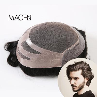 China Skin Mono Indian Remy Hair Mono+ PU+Lace Mono Fine/Thin Top Mono Wig Hairpiece For Men for sale