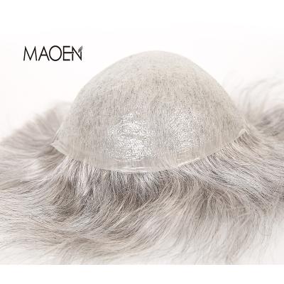 China Natural Wave 1b80 Stock Vloop 0.03mm 0.08mm Ultra Thin Skin Men's Gray Hair Toupee for sale