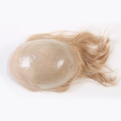 China Swiss Indian Remy Swiss Ultra Thin Skin Front Lace Human Hair Base BIO Blonde Toupee for sale