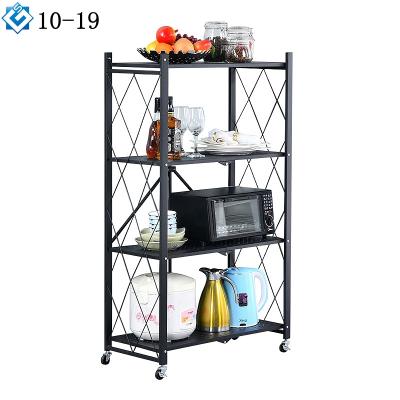 China Smart Kitchen Furniture 4 Tier Metal Shelf Organizer Mobile Heavy Duty Storage Racks Lockable Wheels for sale