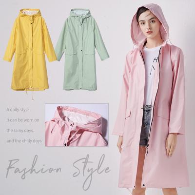 China New Stylish Long Raincoat Women Waterproof Clothes Bachelorette Raincoat Rain Jacket With Hood for sale