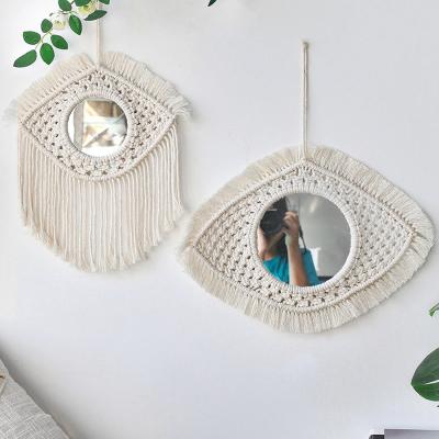 China Modern Round Home Decor Boho Wall Hanging Mirror Macrame Decorative Wall Mirrors For Living Room Decoration Bedroom Baby Nursery Gift for sale