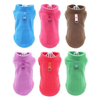 China Viable Empty Dog Vest Soft Fleece Clothes For Small Dogs Solid Candy Color Dog T-Shirt With Dog Harness Leash D-Ring Pug Yorks Coat for sale