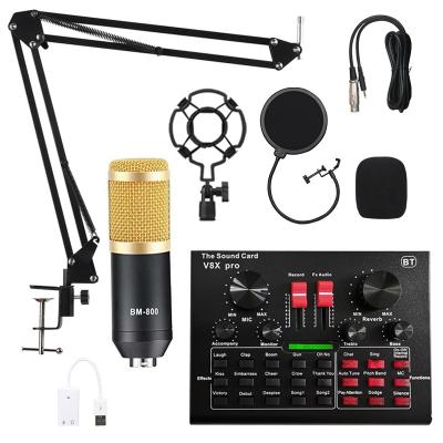 China Full Set 46mm*157mm of V8 Live Sound Card Set Microphone High Quality Sound Card Condenser Recording Studio for sale