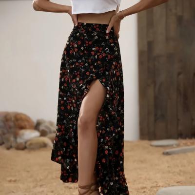 China New Arrival Breathable Boho Floral Print Women's High Waisted Side Split Maxi Skirt For Summer Elegant High Low Skirt for sale