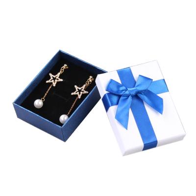 China Handmade Blue Sliver Bow Jewelry Paper Lid Cover Packaging Box With Foam for sale