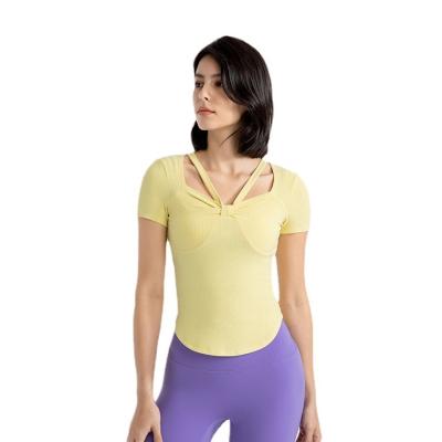 China QUICK DRY Back Dovetail Breathable Yoga Bow Fitness Shirt Running Short SleevetT-Summer Spring And Summer for sale