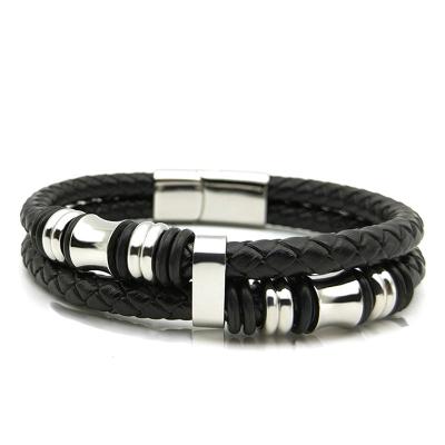 China Hot Selling FASHIONABLE Double Row Stainless Steel Braided Bracelet For Men for sale