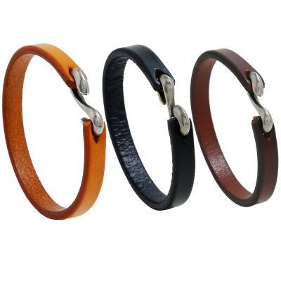 China Trendy simple men's retro real leather boys jewelry punk bracelet with clasp for sale