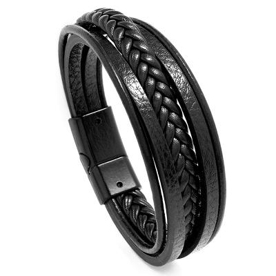 China Multilayer FASHIONABLE Cheap Jewelry Zinc Alloy Leather Bracelet For Men Boys for sale