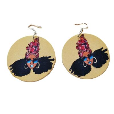 China FASHIONABLE Custom Jewelry Pattern Printing Round Disc Wood Africa Girls Earrings for sale