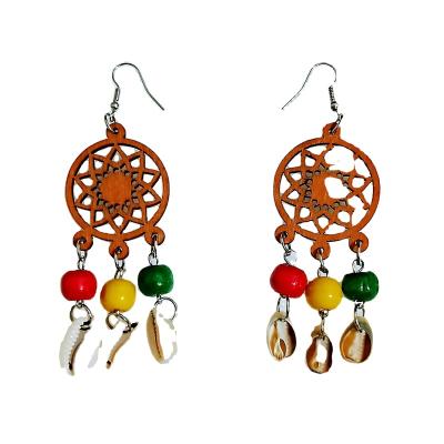 China TRENDY Shell Wood Style Tassel Earrings Bohemia Jewelry Spring Holiday Star Charm for sale