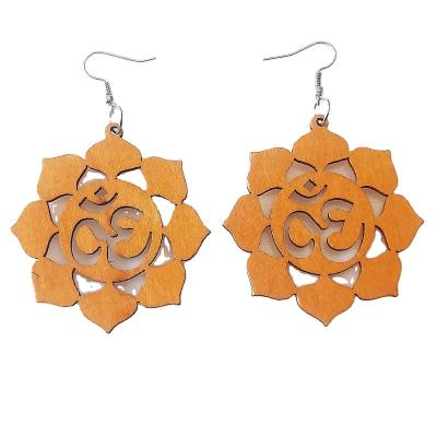 China TRENDY African Style Brown Shell Tree Geometric Hollow Out Afro Wood Earrings for sale