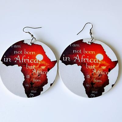 China TRENDY Mixed Style Afrocentric Ethnic Flag Printing Wooden Stud Earrings For Women Girls for sale