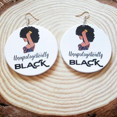 China FASHIONABLE Wholesale Jewelry Unapologlically Black Natural Hair Women Printed Wooden Earring for sale