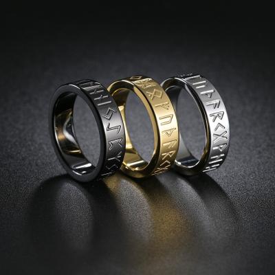 China CLASSIC Mens Womens Letter Engraved Stainless Steel Viking Ring Rotatable for sale