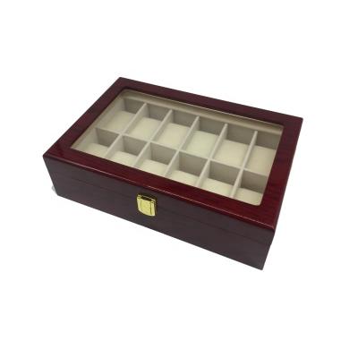 China Glossy Top Wooden Glass 12 Slots Recycle Wooden Watch Display Box for sale