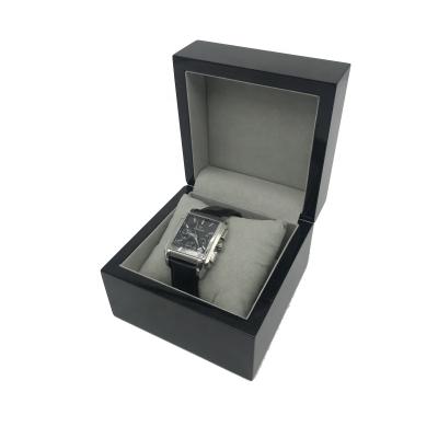 China Professional Simple Black Wood Square Wooden Watch Box with Gray Velvet for sale