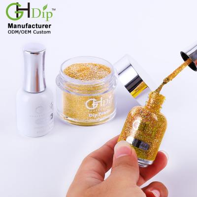 China Match Gel & Lacquer Gold Glitter Nail Dip Powder 3 in 1 Set Color Match Gel & Lacquer for sale