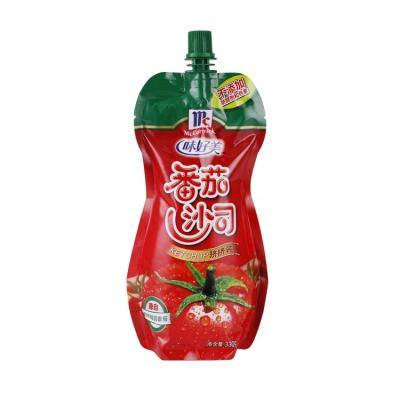 China Special design food ketchup salad ketchup chili sauce packaging moisture proof pouch with spout for sale