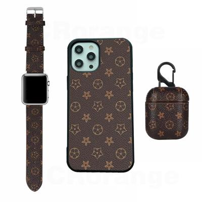 China Shockproof 3 in 1 Set Phone Leather Case For Iphone 12 Pro Max 11 Pro Xr Xs 7 8 Plus For Apple Watch Band Matching For Airpods Case for sale