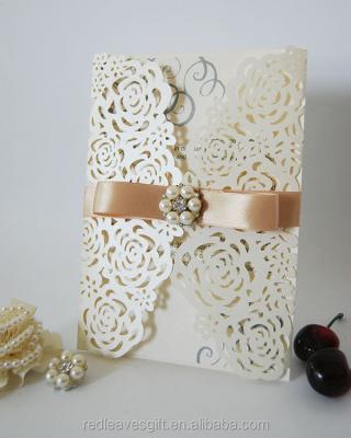 China China Pearl Paper Laser Cut Wedding Invitation Card Wedding Invitations for sale