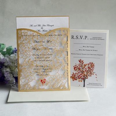 China Europe Pocket Laser Cut Wedding Invitation Gift Card With Envelope for sale