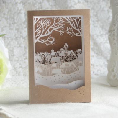 China Europe Christmas Cards Handmade Paper Craft Laser Cut Pattern 3d Paper Pop Up Greeting Cards for sale