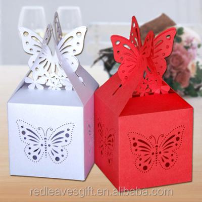 China Europe Butterfly Laser Cut Box Red Wedding Paper Favor Box For Chocolate With Hollow for sale