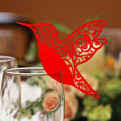 China China Red Leaves Laser Cut Luxury Wedding Party Event Decorations Place Card Hummingbirds Wine Colored Glass Cards for sale