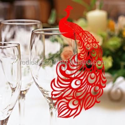 China Wedding Greetings Fashion Crafts Wedding Decorations Party Event Table Decoration Peacock Place Card Wine Glass Card for sale