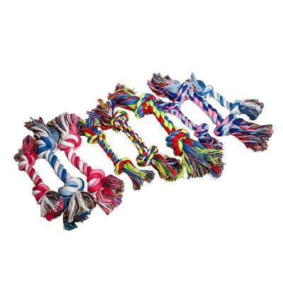 China Viable Durable Dog Chewing Toy Colorful Cotton Double Knot Chewing Rope Aggressive Dog Toy for sale