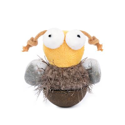 China Viable Natural Pet Toys Mint Sky Wooden Compress Ball Yellow Littbe Interactive Bee Shaped Cat Toy for sale